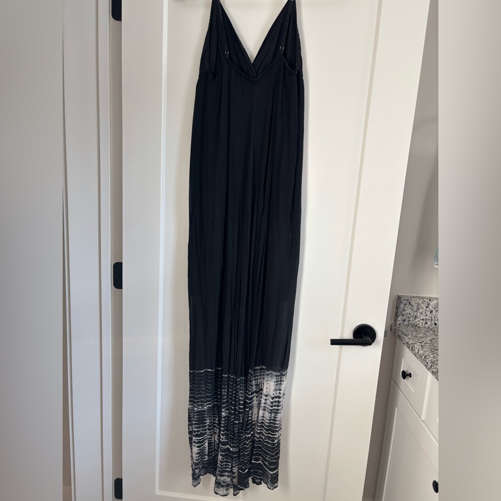 100 Silk Black  White Tie Dye Spaghetti Strap Maxi Dress  Gypsy 05 Brand